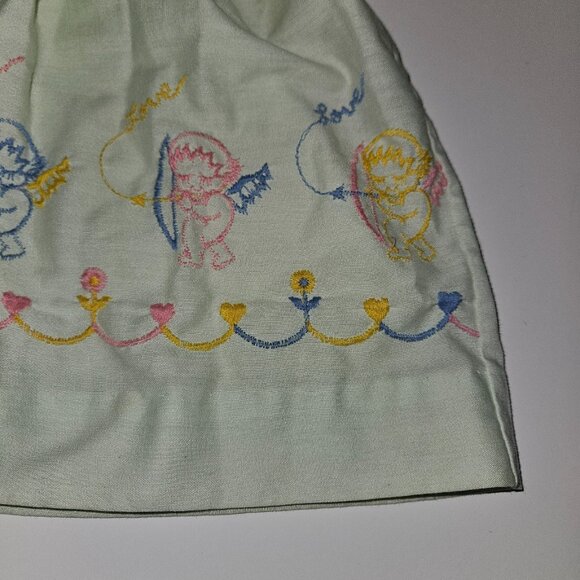 VTG Pale Green Dress Baby Girl 6 Months Embroidered Angels Cupid Valentine's Day - Picture 4 of 11